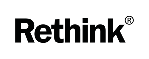 Billedet viser Rethink-logoen i sort på en hvid baggrund.