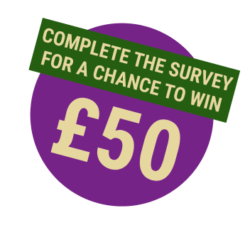 decorative image for £50 prize draw with hyperlink to the survey