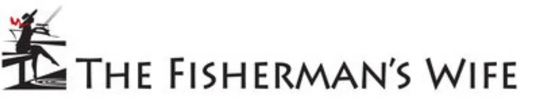 Logo with a stylized fisherman holding a fishing rod and a wife, with the text 'The Fisherman's Wife'