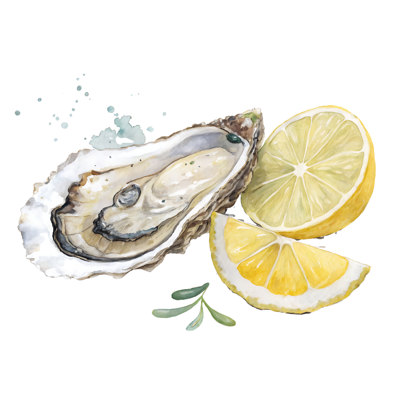 Watermelon oyster on half a lemon with lemon wedge