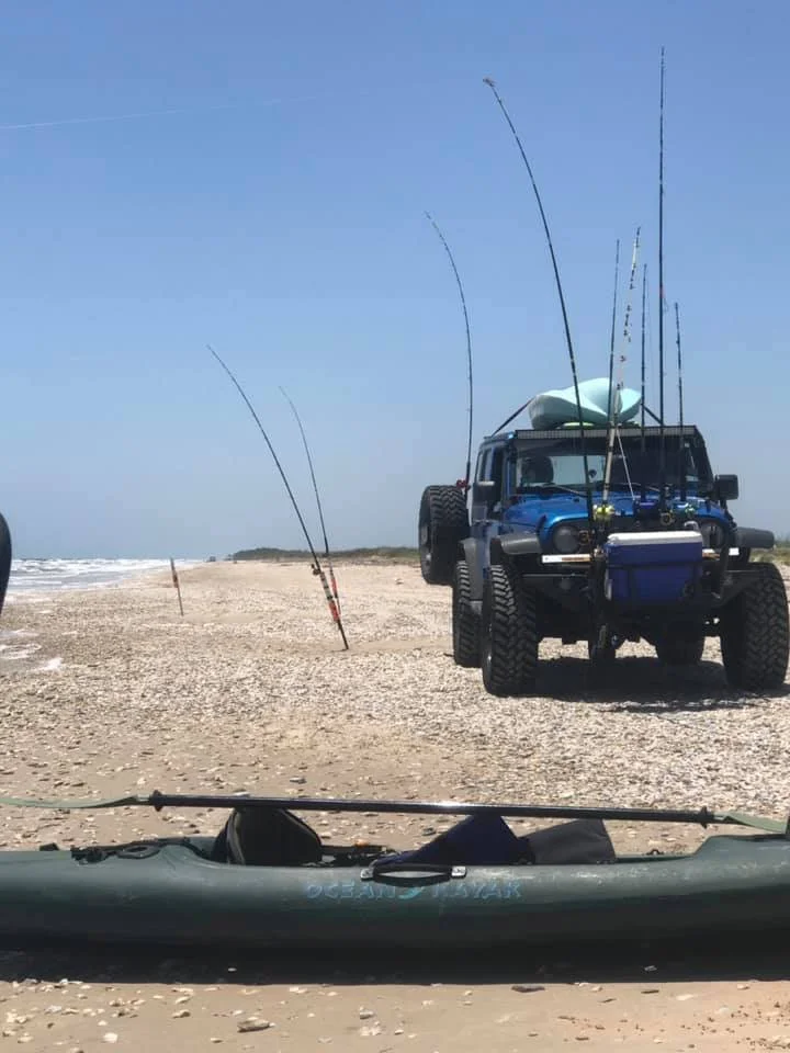 Surf fishing jeep rod holders beach