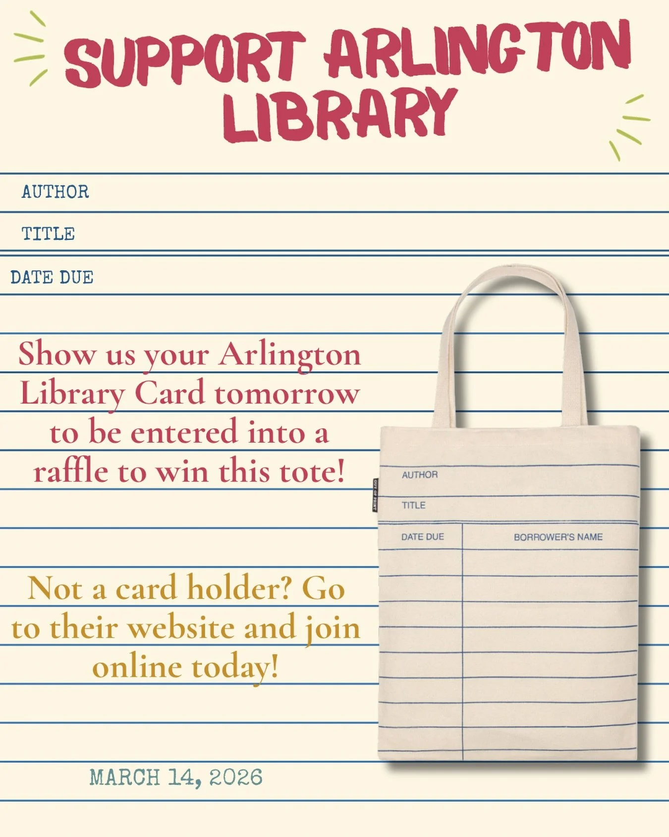A FREE way you can support @arlingtonvalib is by becoming a member! Show us you&rsquo;re a member during tomorrow&rsquo;s opening and you&rsquo;ll be entered to win a free tote! No purchase necessary. 

There have been some big budget cuts proposed f