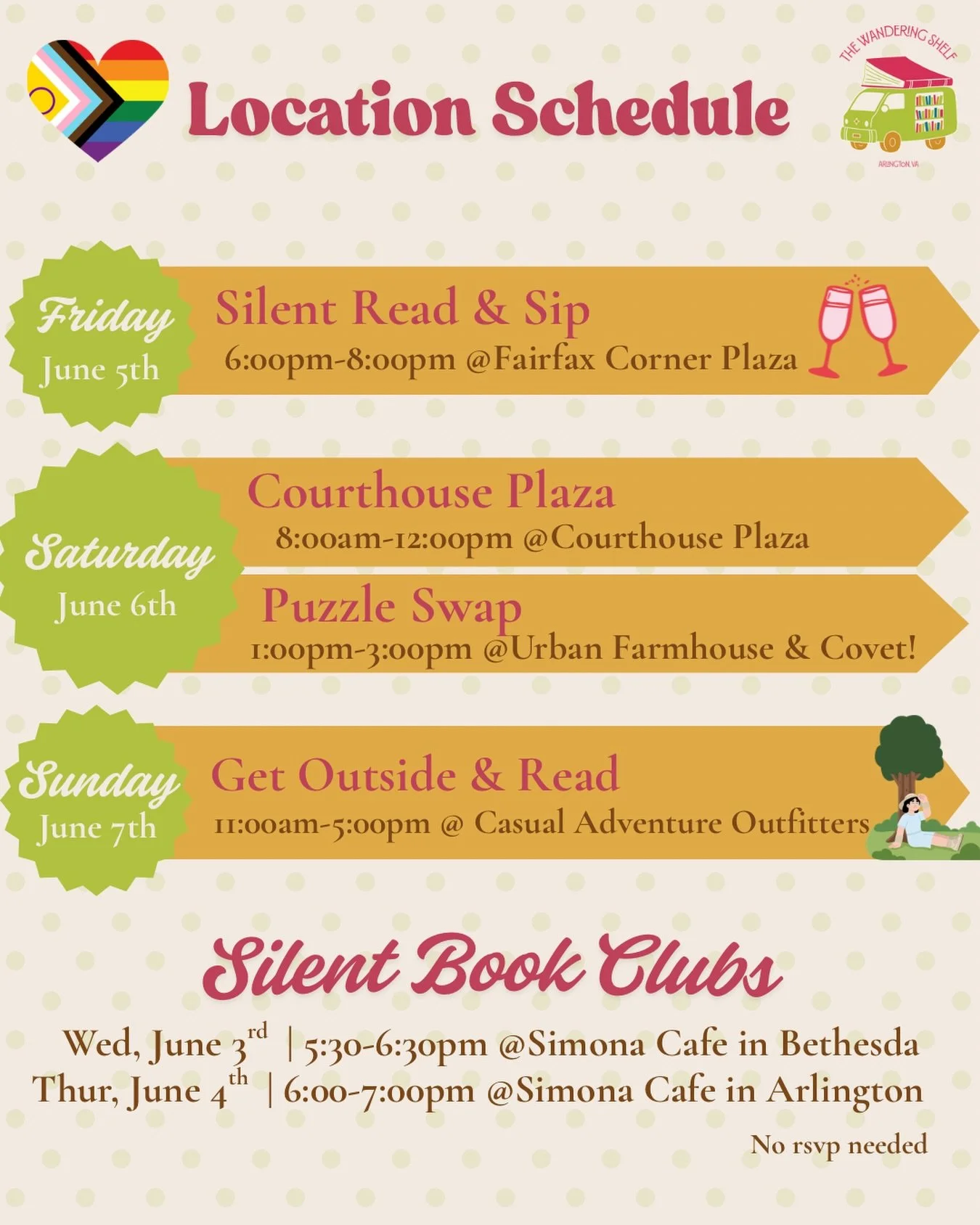 I&rsquo;m still reeling from our incredible one year celebration last weekend, but we have another busy week ahead!! 

✨Friday. So excited to be back at @fairfaxcornerva for another Silent Sip and Read 😍
✨Saturday: We&rsquo;ll be at Courthouse plaza