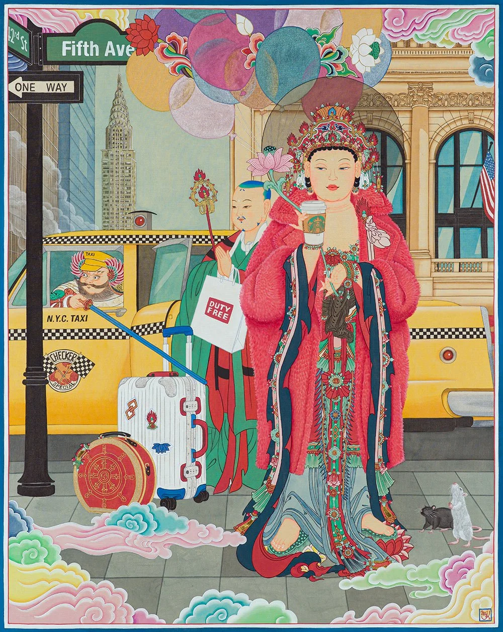 강민지 작가, 현대 불화, 진채화, 비단채색화, Bodhisattva in New York. Minjee Kang. Korean traditional silk painting artist. Contemporary buddhist artist. The Bodhisattvas’ Odyssey :Around the World