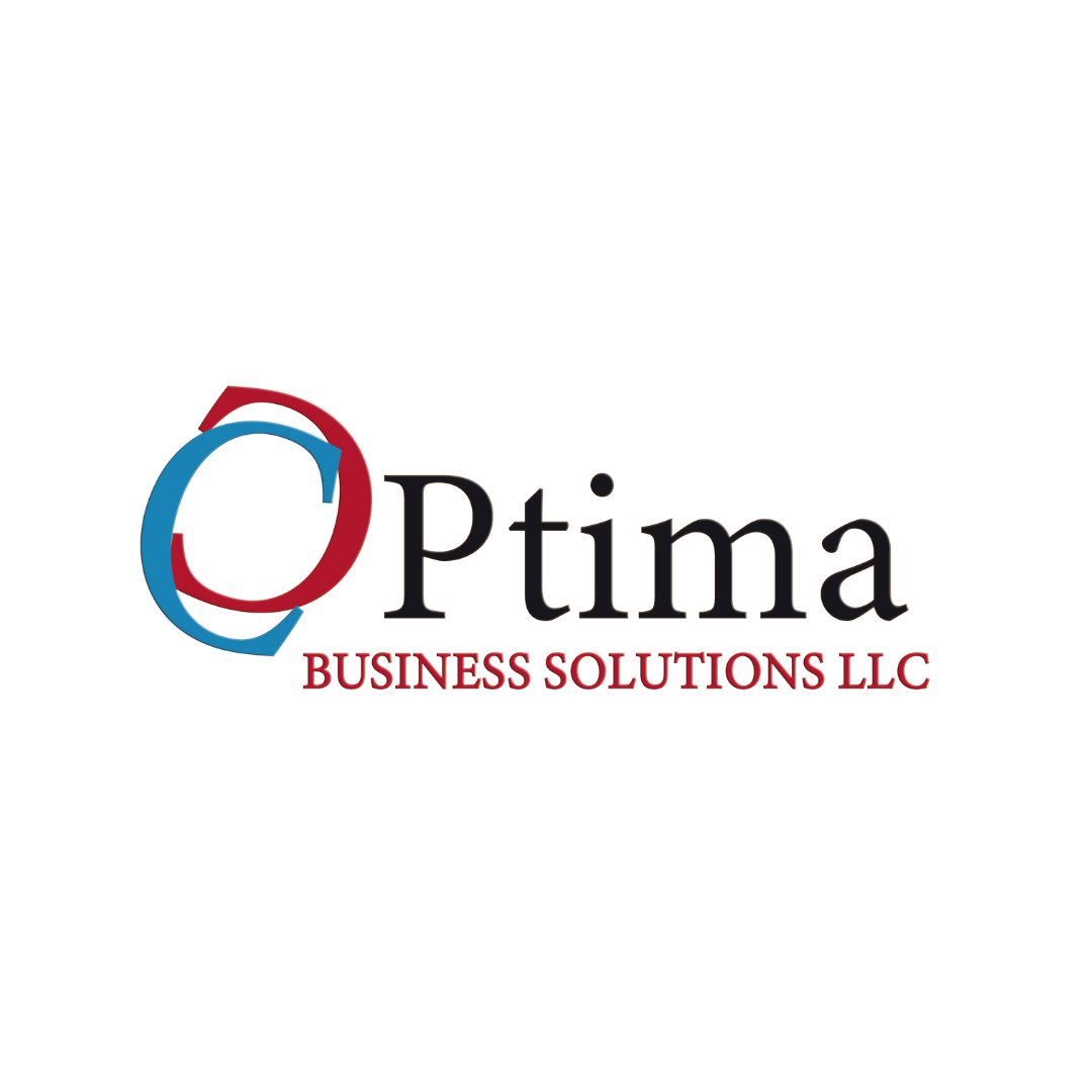 Logo for Optima Business Solutions LLC with a stylized red and blue 'O' and black and red text.