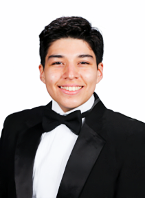 Oliver Figueroa Lopez in black tuxedo with bow tie smiling at camera