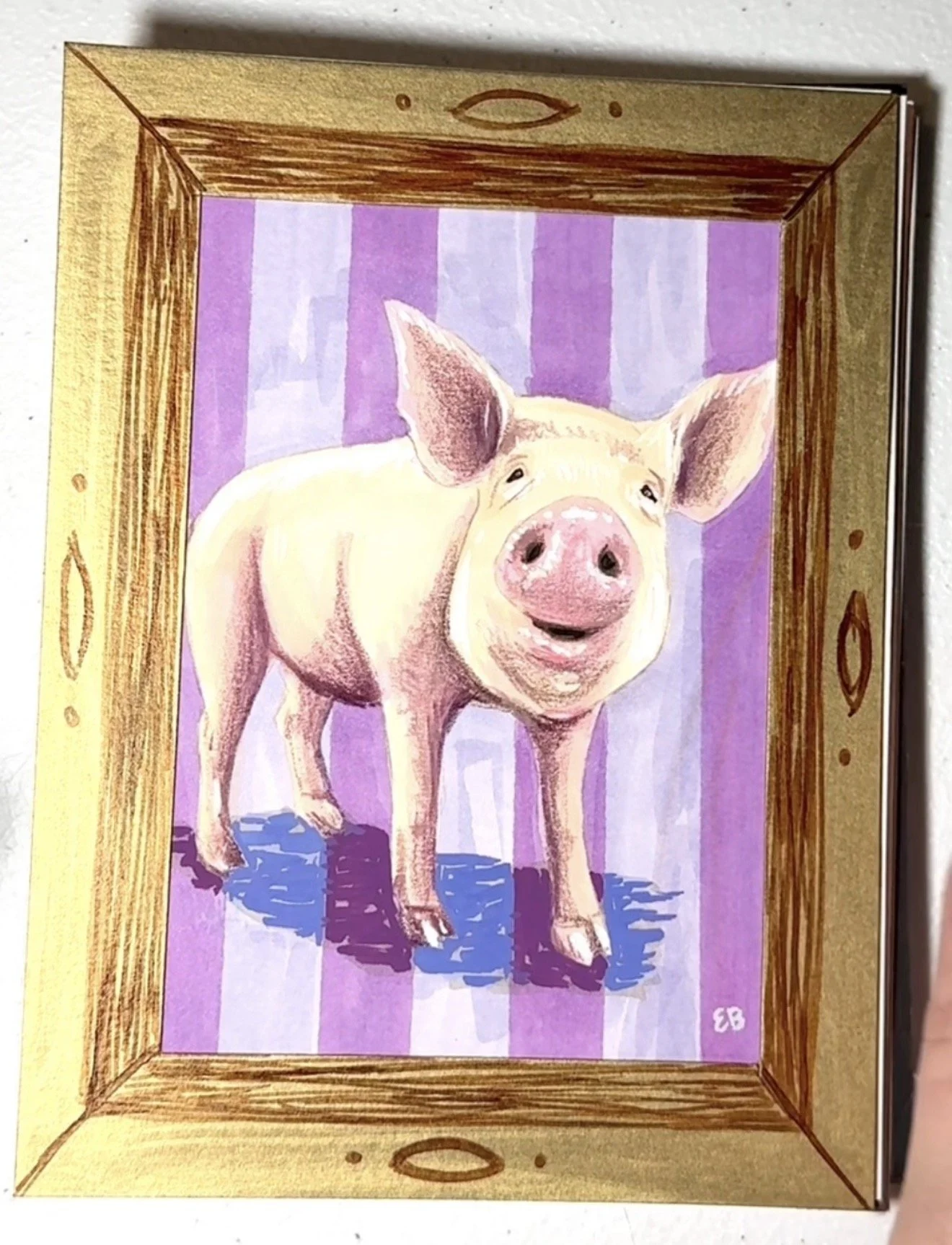 Mini Painting/ Greeting Card - Pig w Purple Stripes
