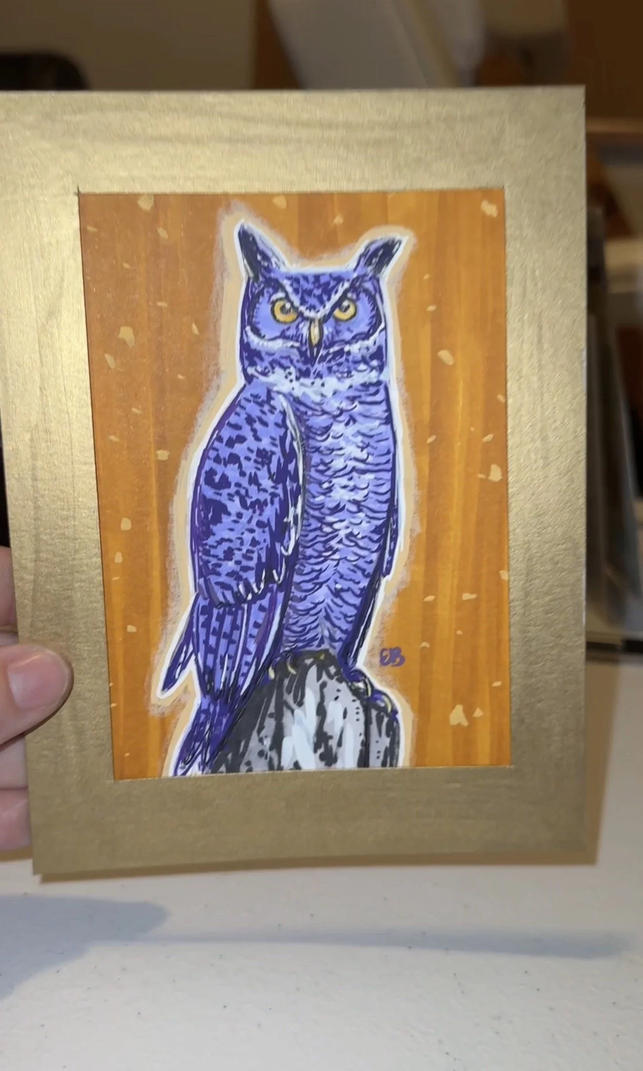 Mini Painting/ Greeting Card - Purple Owl