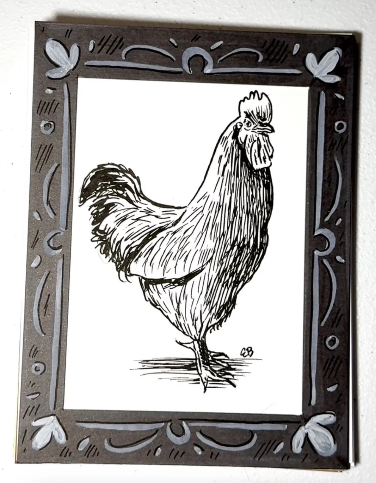 Mini Painting/ Greeting Card - Chicken B&W