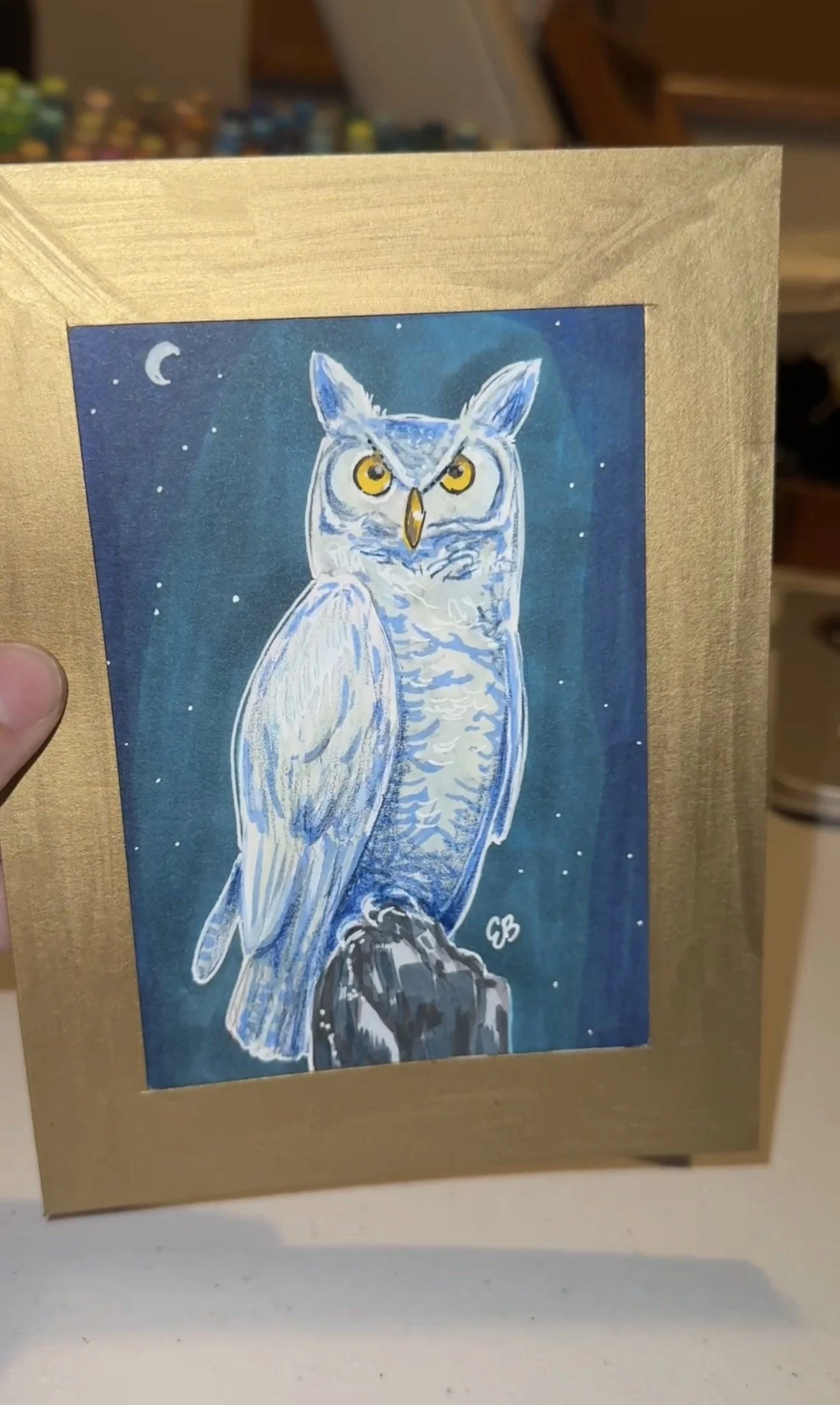 Mini Painting/ Greeting Card - White Owl