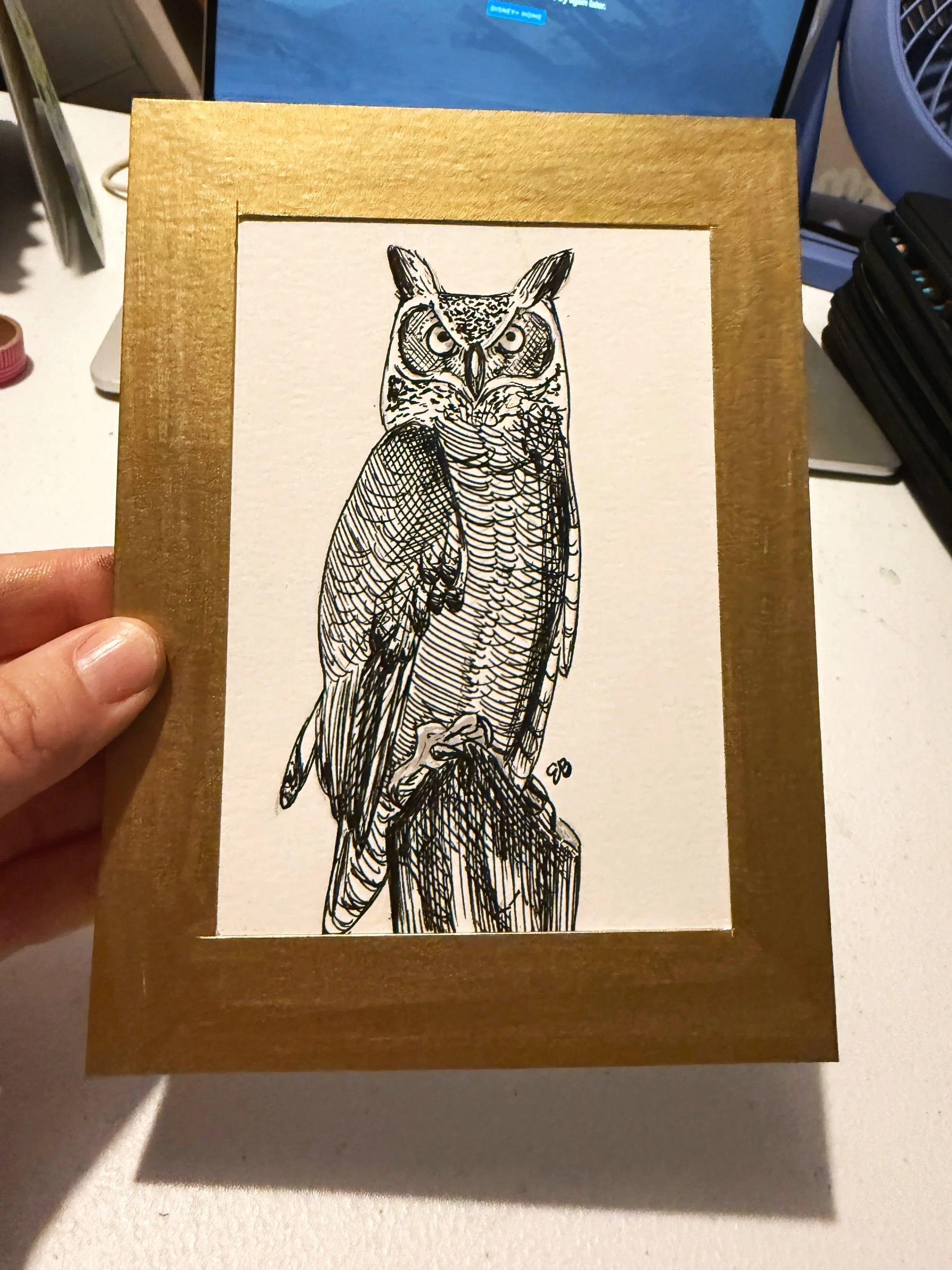Mini Painting/ Greeting Card - B&W Owl
