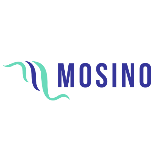 Logo for MOSINO featuring a stylized jellyfish icon and the text 'MOSINO' in blue.