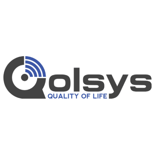 Logo for Qolsys with a black background, featuring a circular design resembling a wireless signal and the text 'Qolsys' with a tagline 'Quality of Life' underneath.