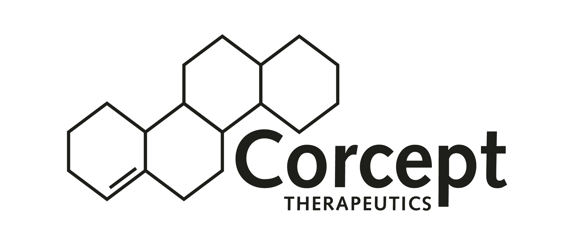 Company logo for Corcept Therapeutics featuring a stylized molecular structure and the company name in black text.