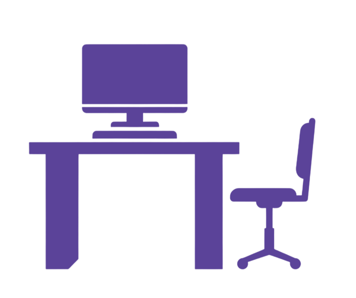 Silhouette of a computer on a desk with an office chair to the right