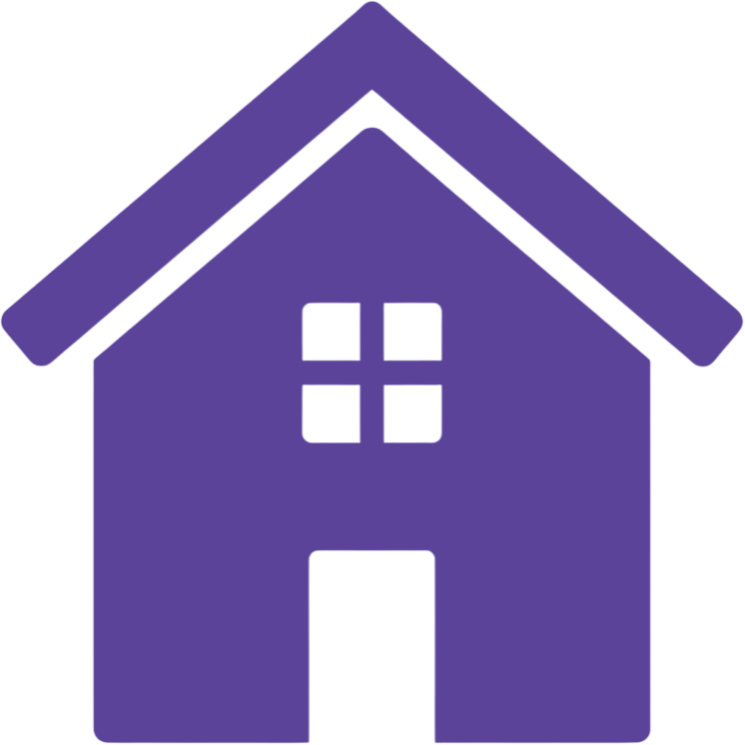 A simple, stylized purple house icon with a gabled roof, two windows on the upper floor, and a door below.