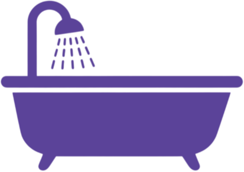 Icon of a purple bathtub with a showerhead and water running from the shower.