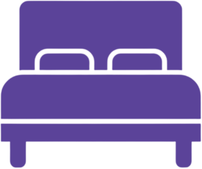 Outline drawing of a bed with a headboard and two pillows.