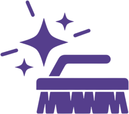 Purple cleaning brush with sparkle effects.
