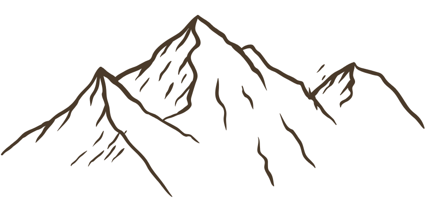 Dessin minimaliste de montagnes avec des lignes marron sur fond noir