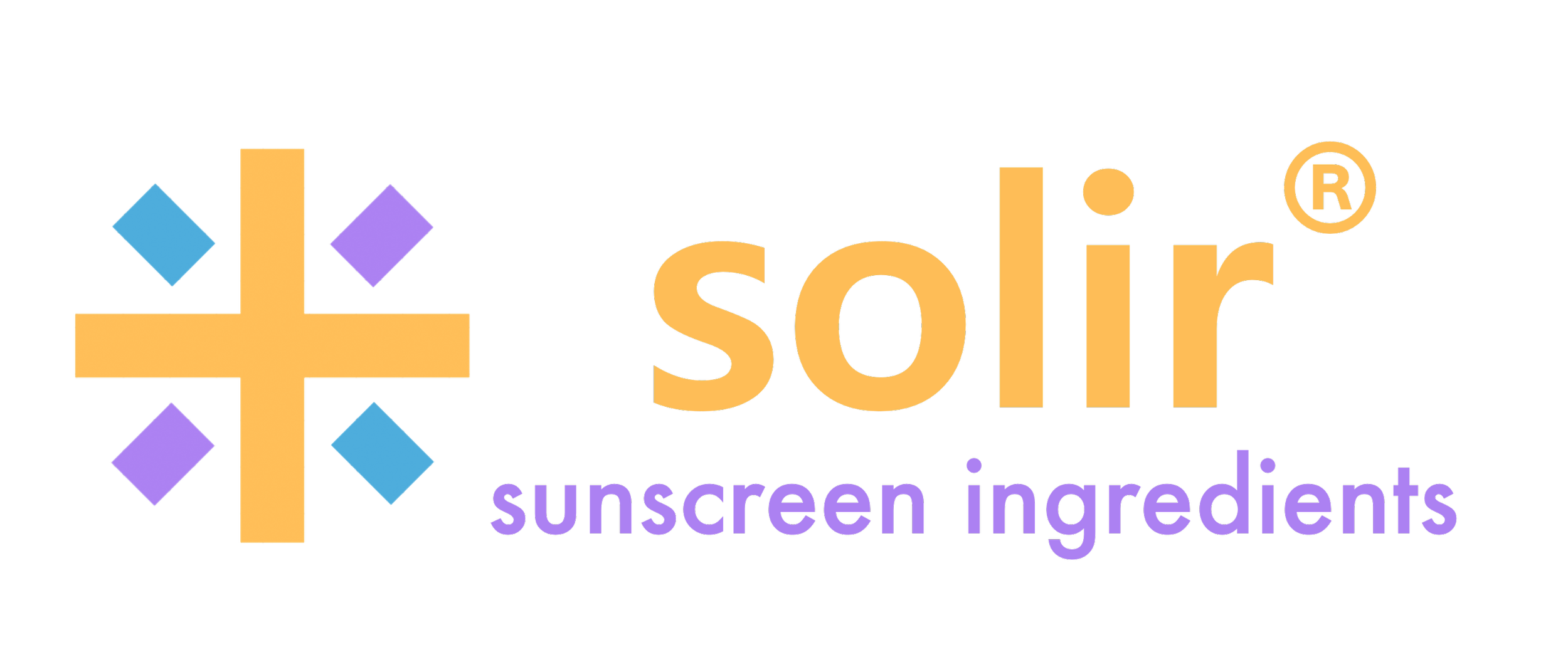 Logo for Solar Sunscreen Ingredients, featuring large stylized text with a sun symbol and decorative purple diamonds.