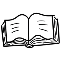 Open book with pages visible, illustration style