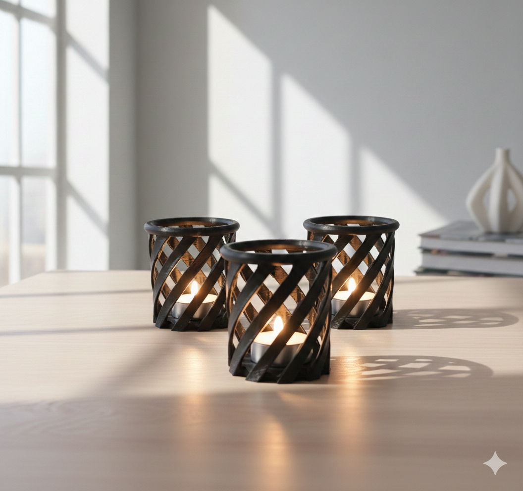 Moderner Spiral-Teelichthalter „Helix Light“ – 3er-Set für LED-Kerzen