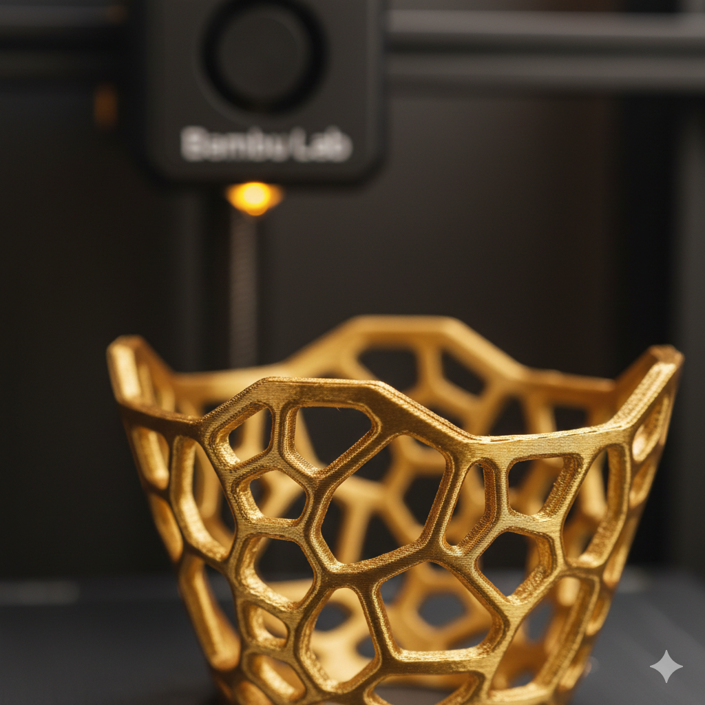 Exklusives 3D-Druck Design-Objekt in Gold-Optik aus der Lilianevibes Manufaktur.