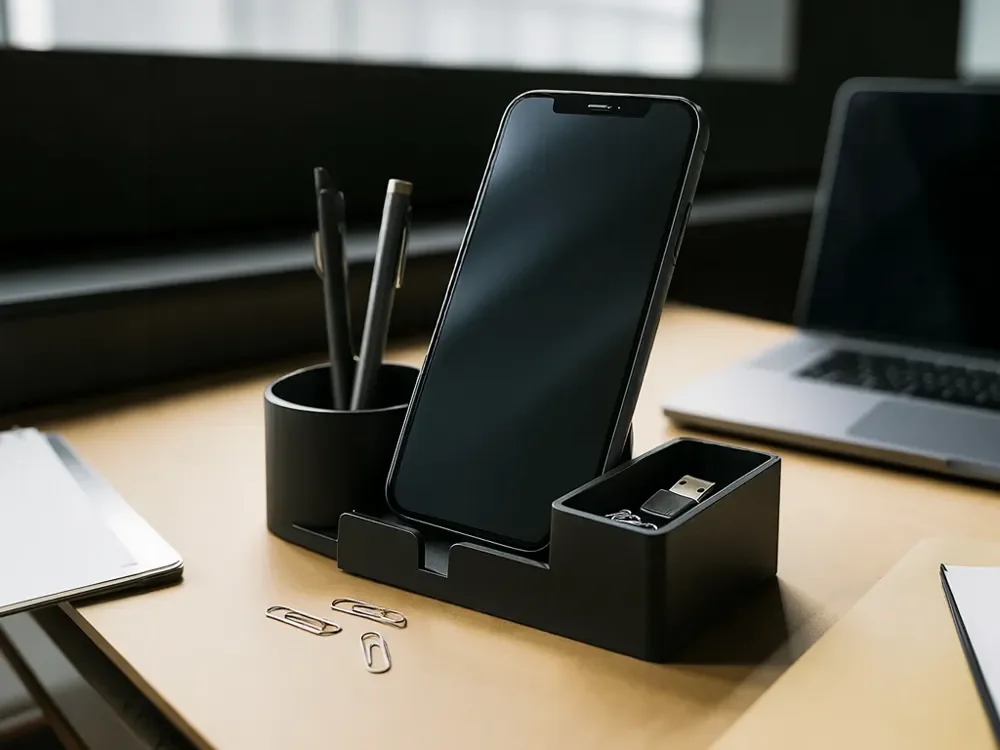3-in-1 Desk-Organizer  – Smartphone-Halter, Stiftköcher & Ablage (3D-Druck)