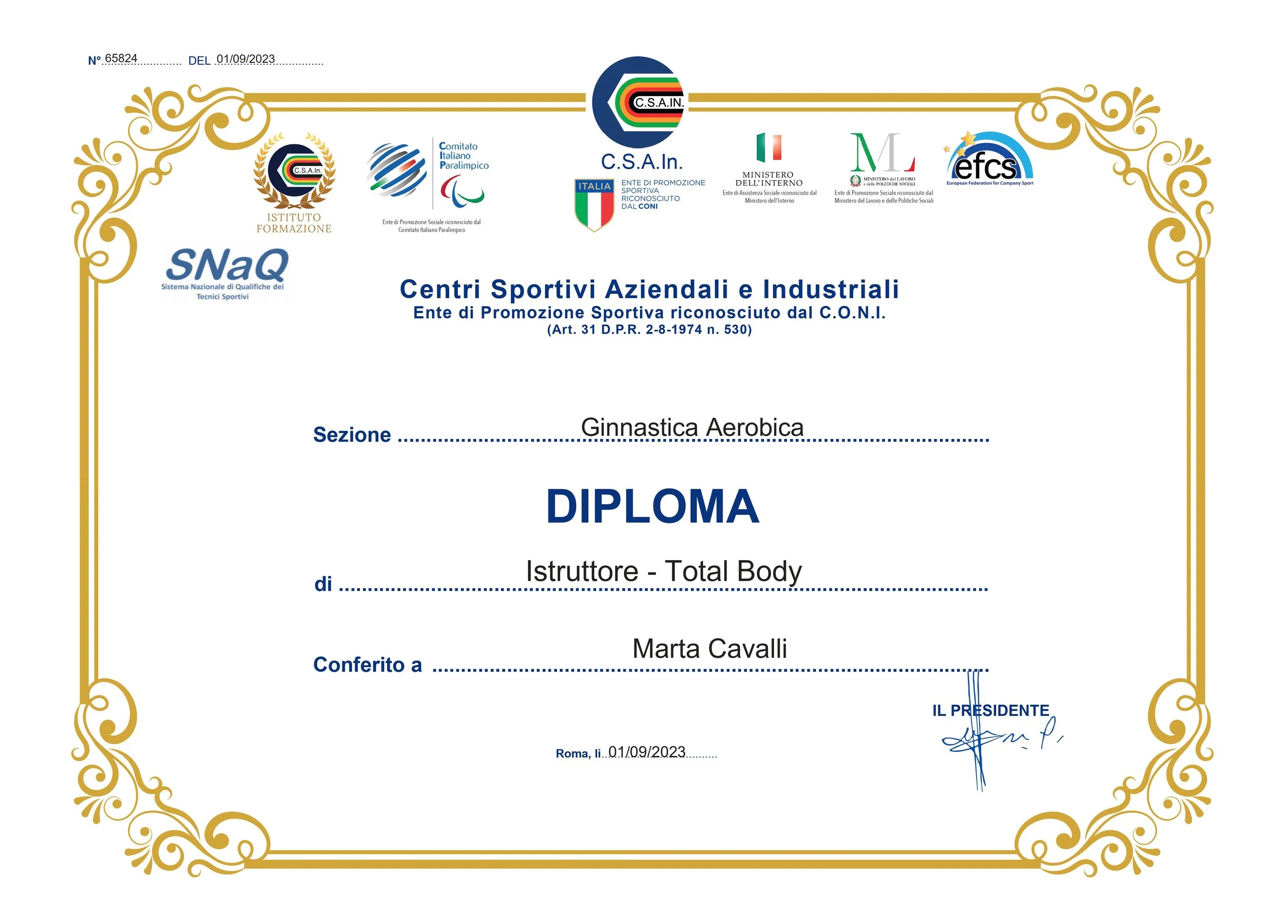 Diploma Nazionale in Istruttrice full body