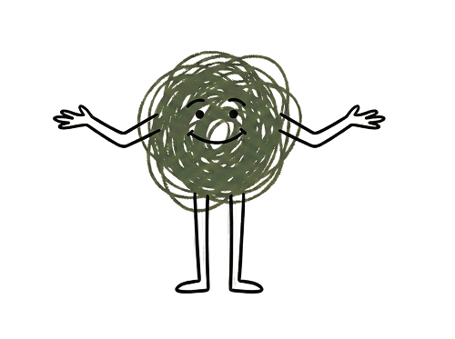 Illustrazione di un personaggio di metallo a forma di palla con braccia, gambe e un viso sorridente