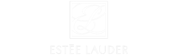 Logotipo da marca Estée Lauder com letras elegantes em fundo preto.