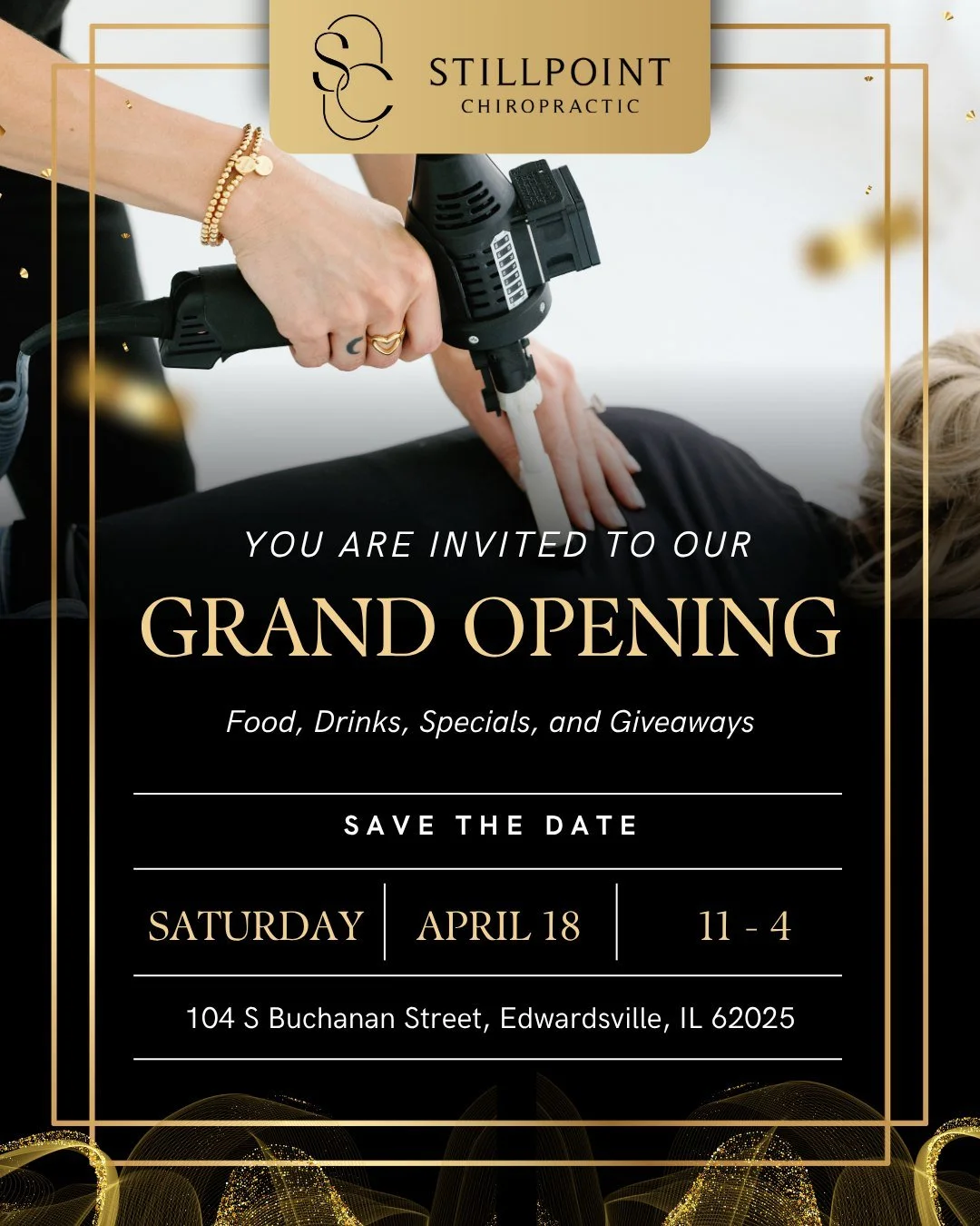 ✨ You're Invited! ✨

I'm so excited to officially announce the Grand Opening of Stillpoint Chiropractic 🤍

Join us for a special day of connection, community, and celebration alongside our amazing friends: NFuze Wellness, Ember &amp; Earth, BeautyXE