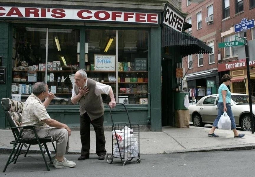 A street and café in Boston's North End