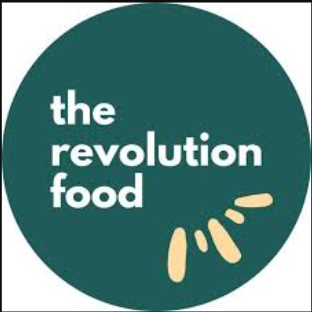 Logo for the revolution food, with text and a spoon graphic.
