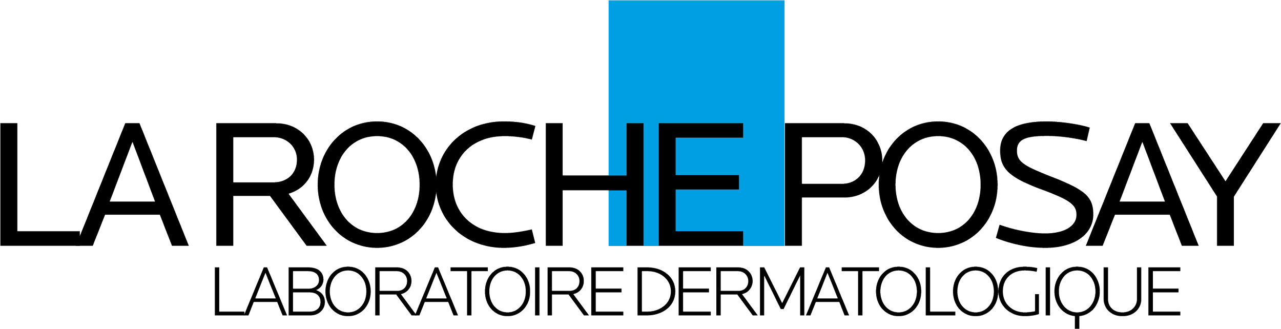 Logo for L’arochée Posay Laboratoire Dermatologique, featuring black text with a blue square.