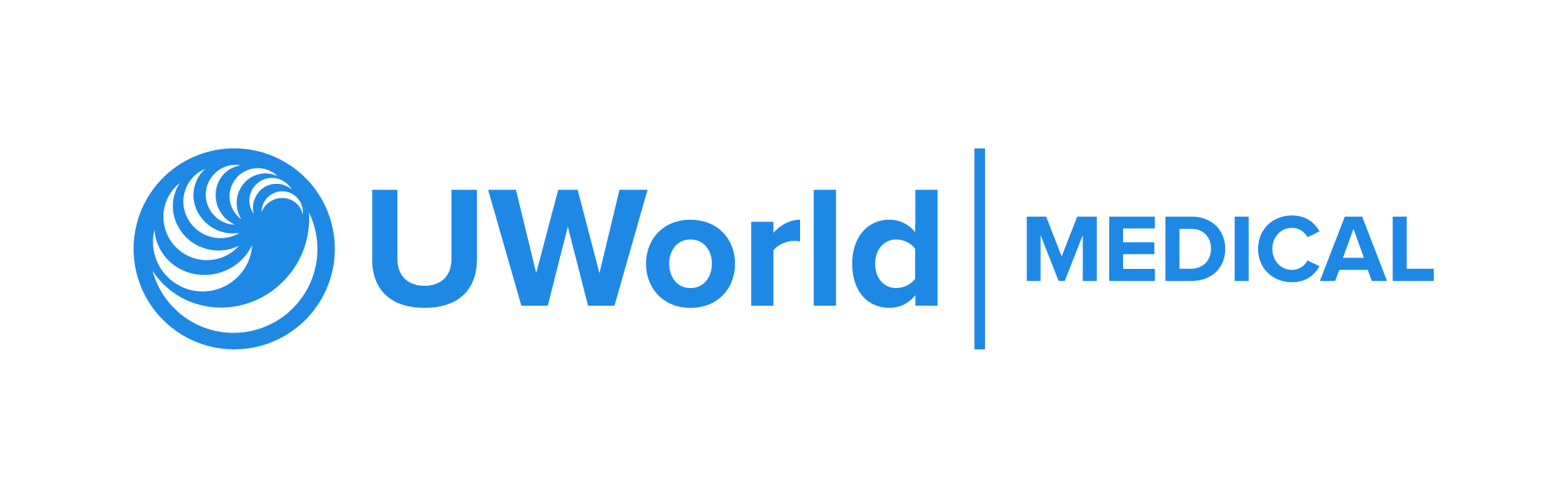UWorld Medical logo with a blue spiral symbol and text in blue and black.