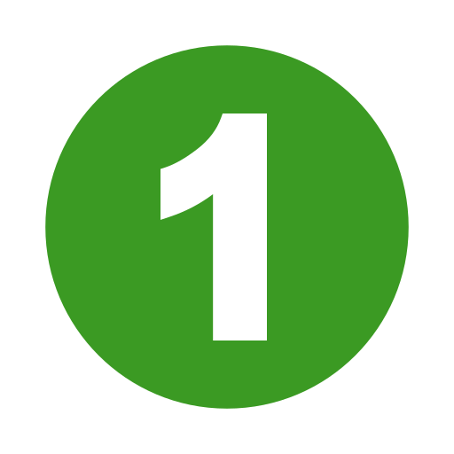Green circle with a white number one in the center.