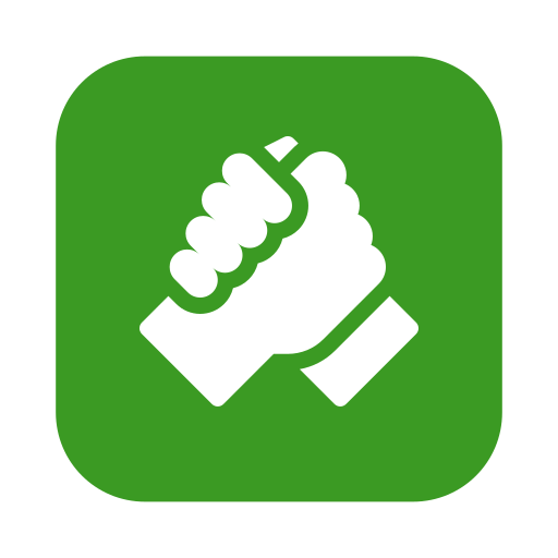 Icon of two fists bumping each other in a handshake gesture, on a green background.