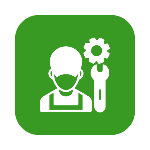 Icon of a person wearing a mask with a wrench and gear, representing health or safety maintenance.