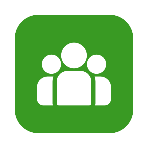Green app icon with a white symbol of four people in a group.