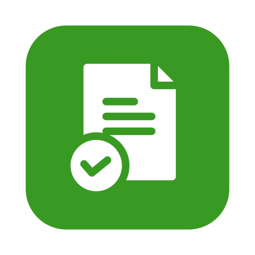 Green app icon with a white document and a checkmark symbol.