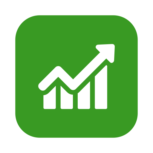 Green app icon with a white upward-trending bar chart and arrow indicating growth or progress.