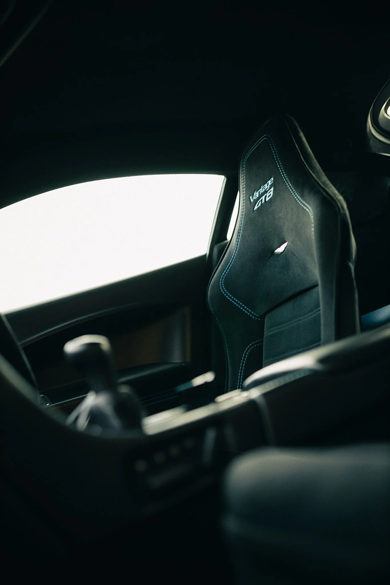 An interior shot of an Aston Martin Vantage GT8