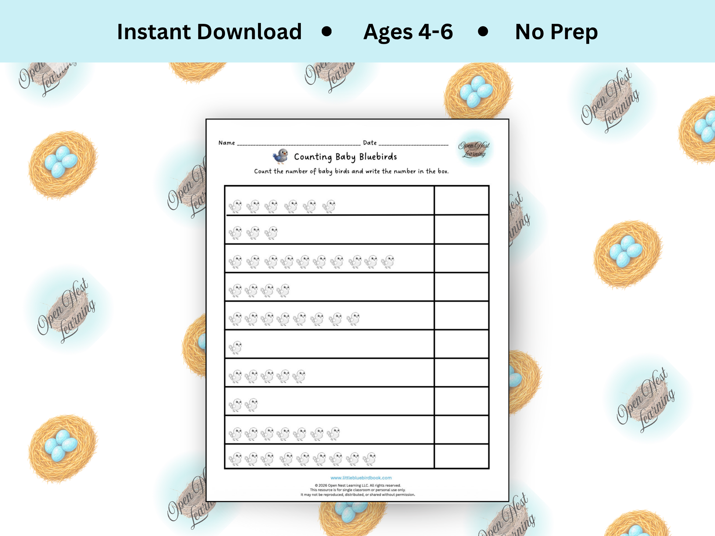 Counting Baby Bluebirds Activity