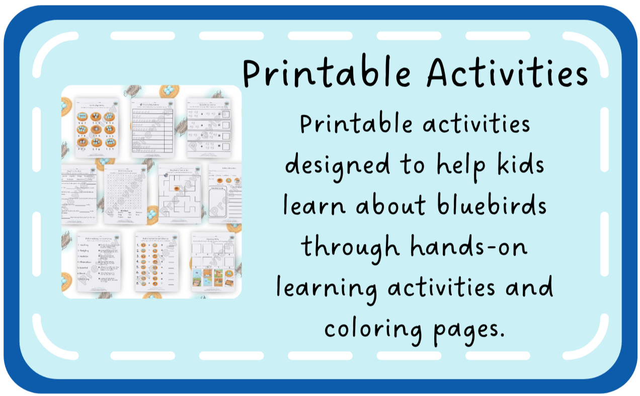 Printable eastern bluebird activity sheets and coloring pages for kids