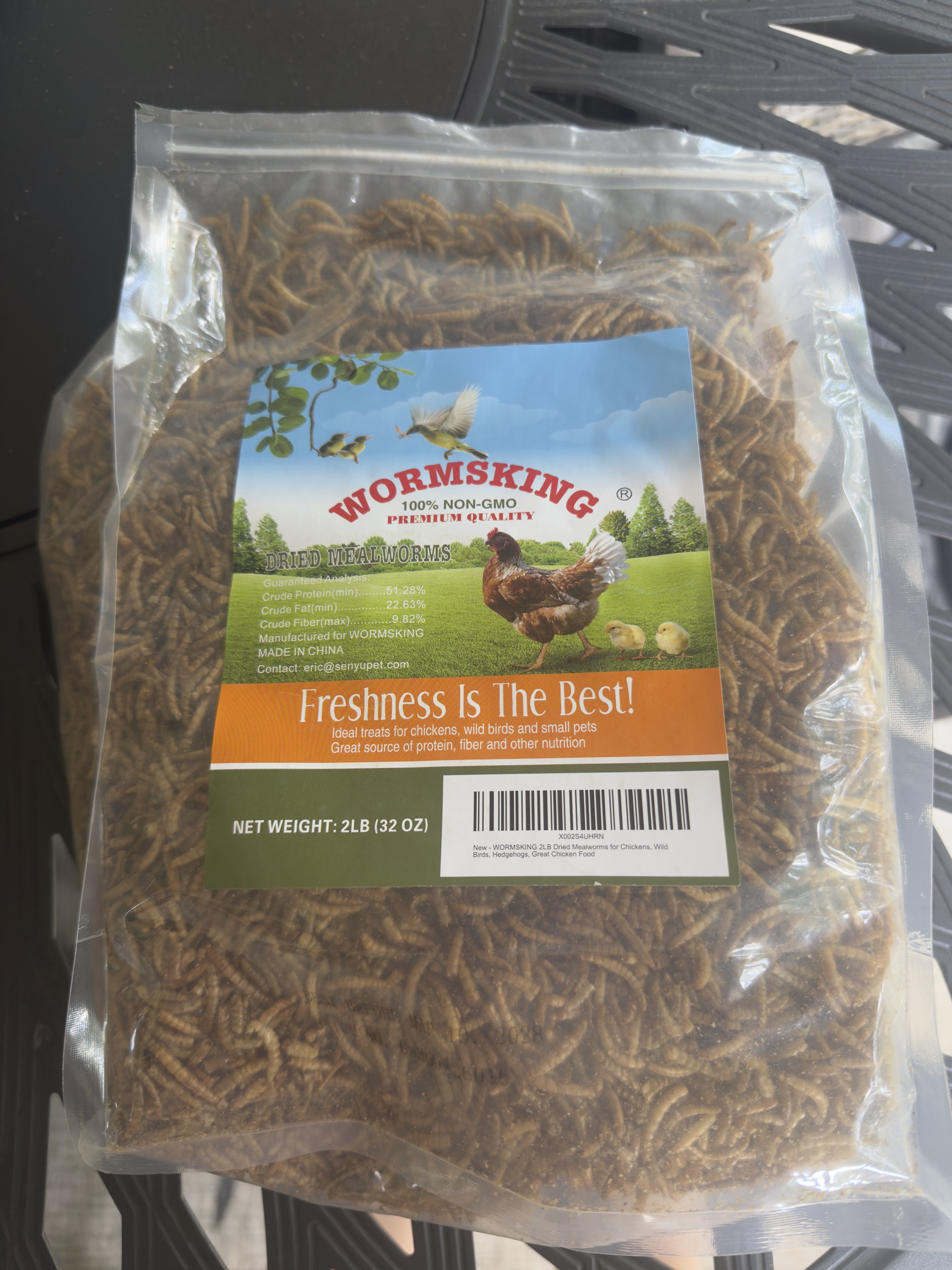Bag of dried mealworms for feeding eastern bluebirds