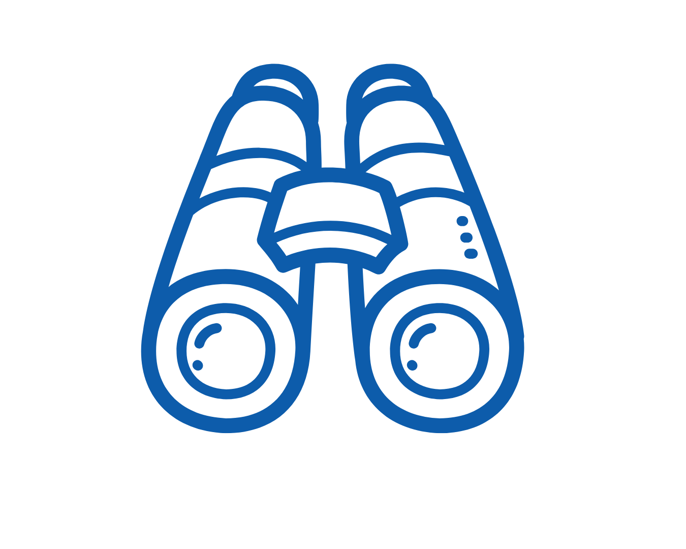 Outline of binoculars in blue with a transparent background.