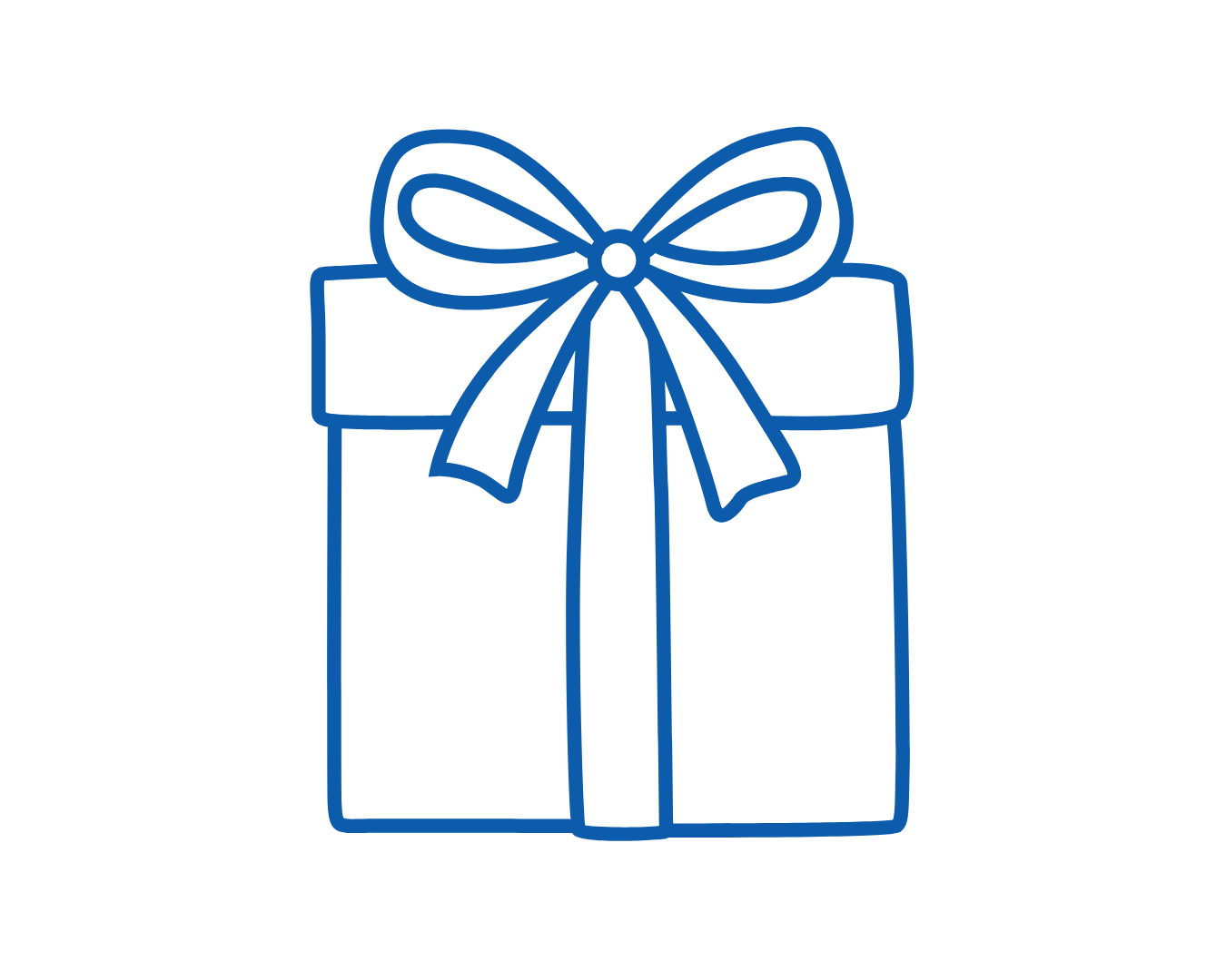 Outline drawing of a gift box with a ribbon and bow on top.