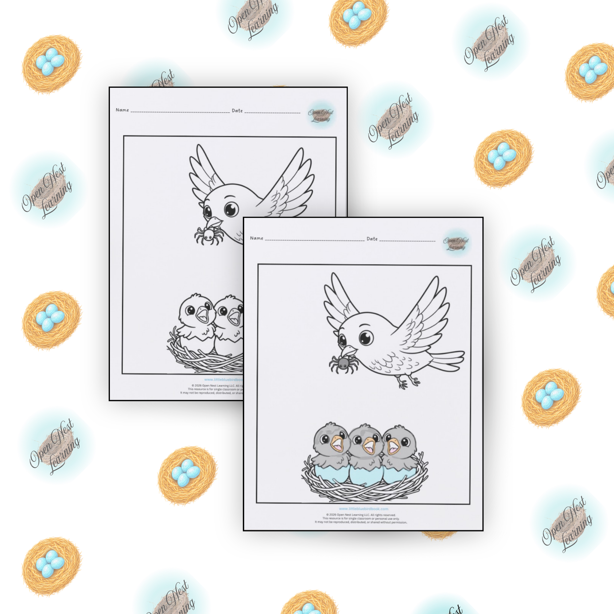 Mr. Bluebird Feeds His Chicks Coloring Page